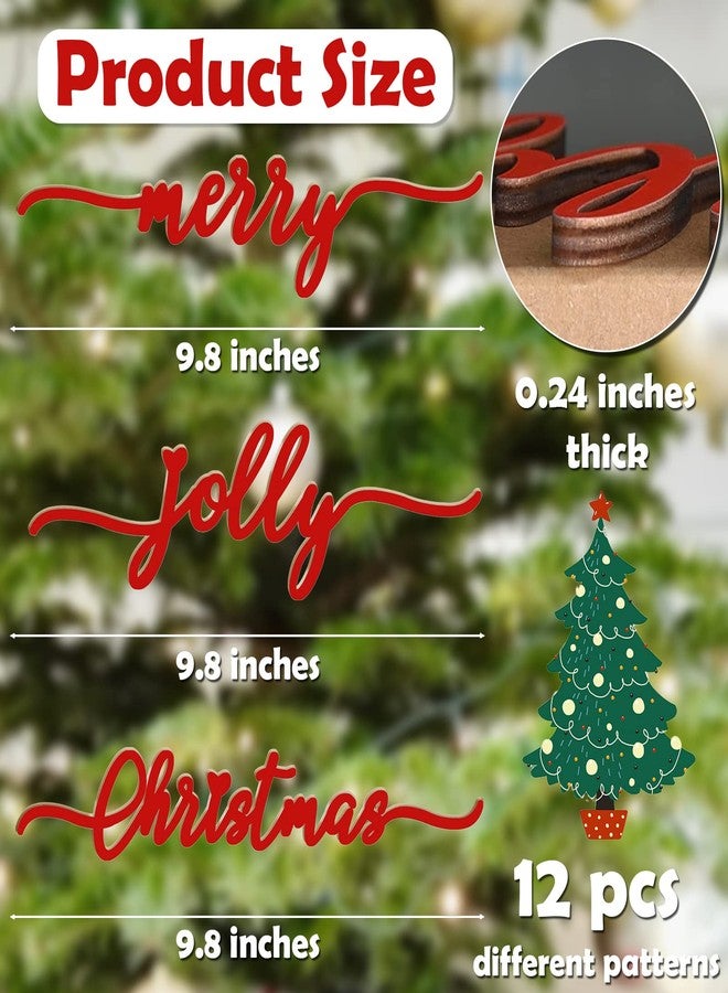 BORAMDO Christmas Wooden Letter Wall Sign Decor 12Pcs, Wooden Words Cutouts for Home Decorations, Table Plate Rustic Ornaments, Blessed Joyful Believe Welcome Merry Christmas Red Wooden Signs… - Image 2